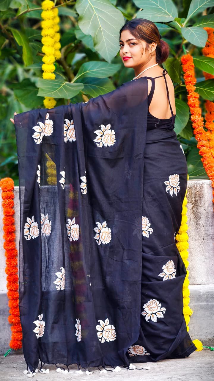 Women Cotton Floral Design Saree