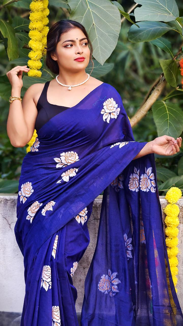 Women Cotton Floral Design Saree