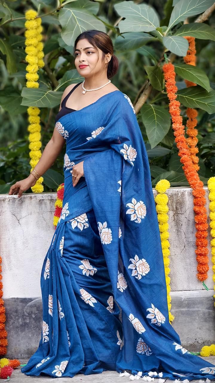 Women Cotton Floral Design Saree
