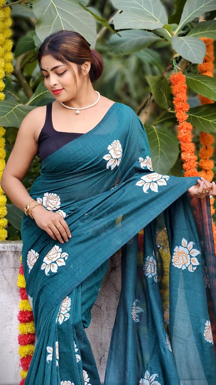 Women Cotton Floral Design Saree
