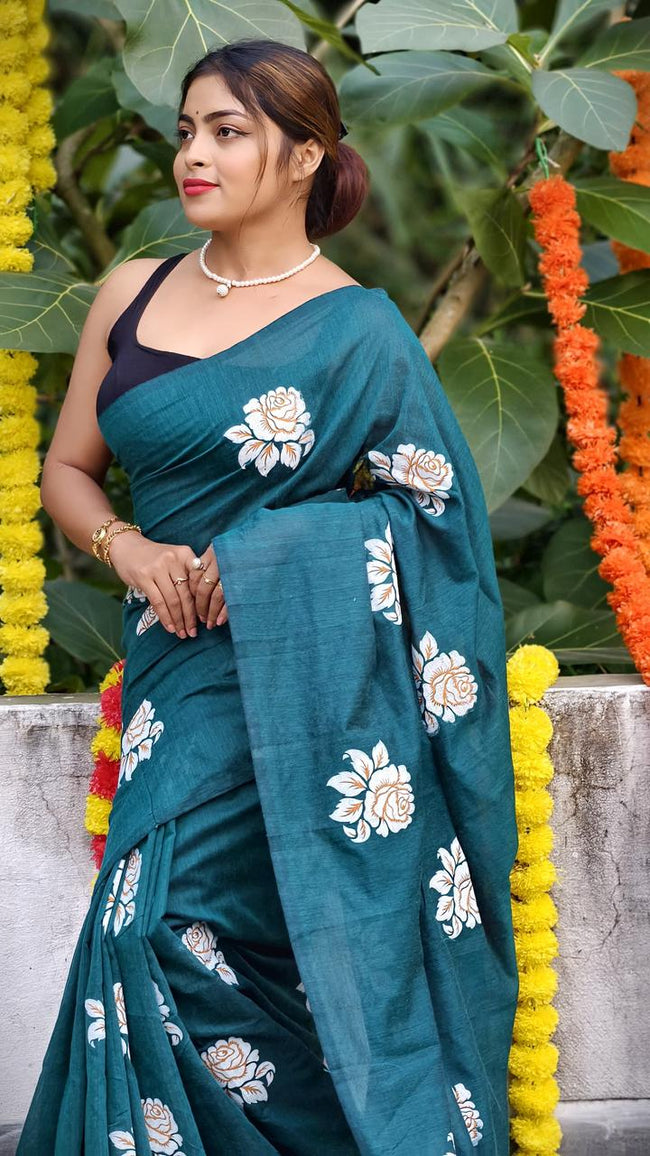 Women Cotton Floral Design Saree