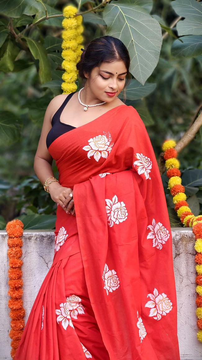 Women Cotton Floral Design Saree