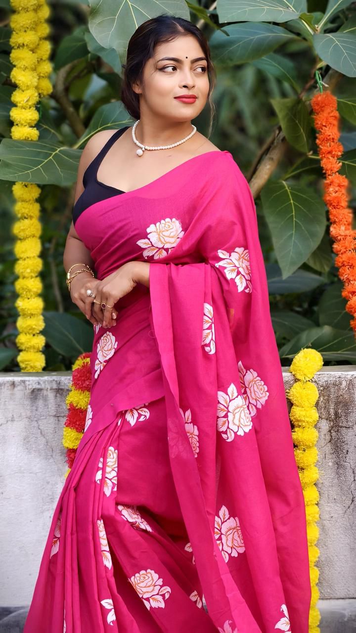 Women Cotton Floral Design Saree