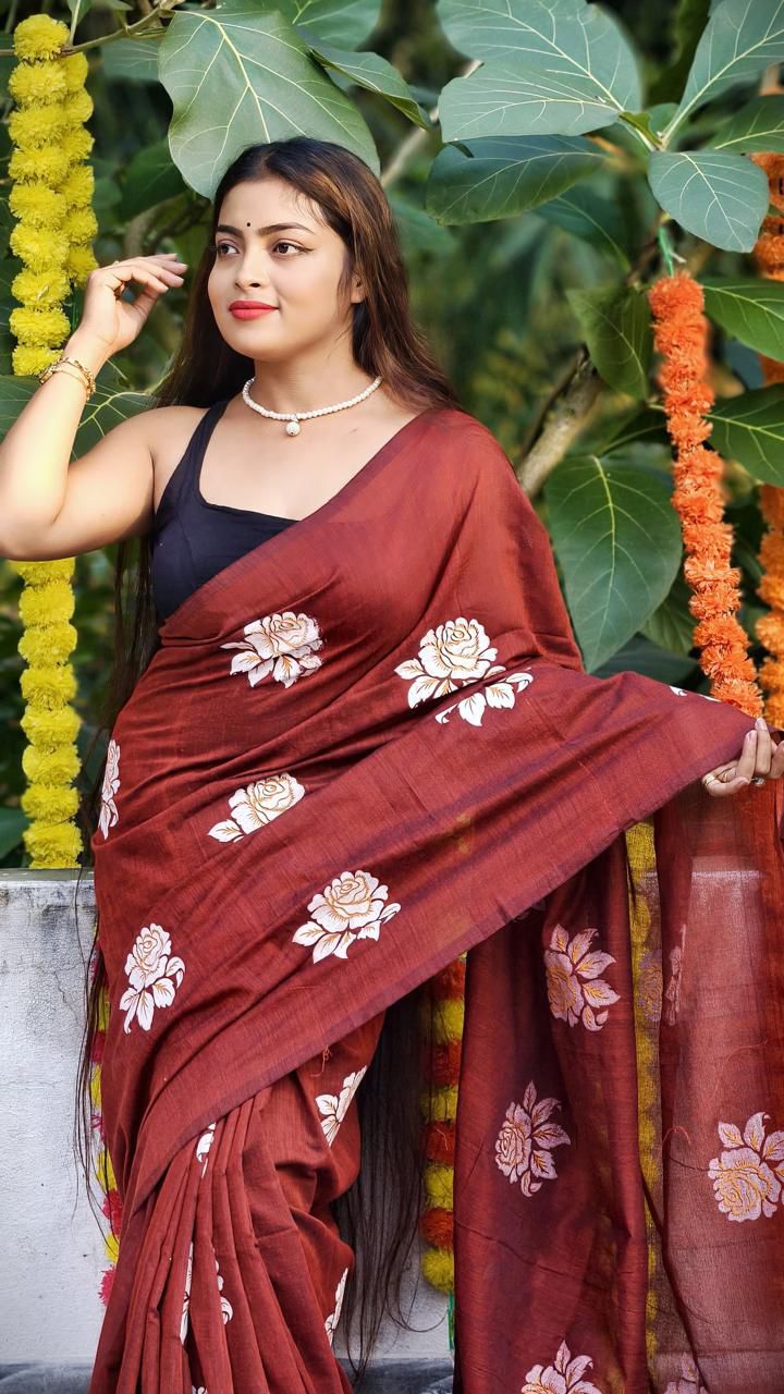 Women Cotton Floral Design Saree