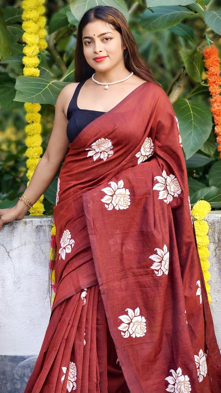 Women Cotton Floral Design Saree