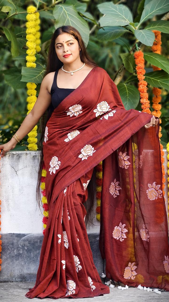 Women Cotton Floral Design Saree
