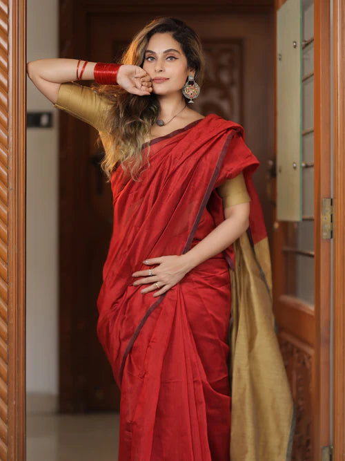 Women Cotton Silk Plain Saree