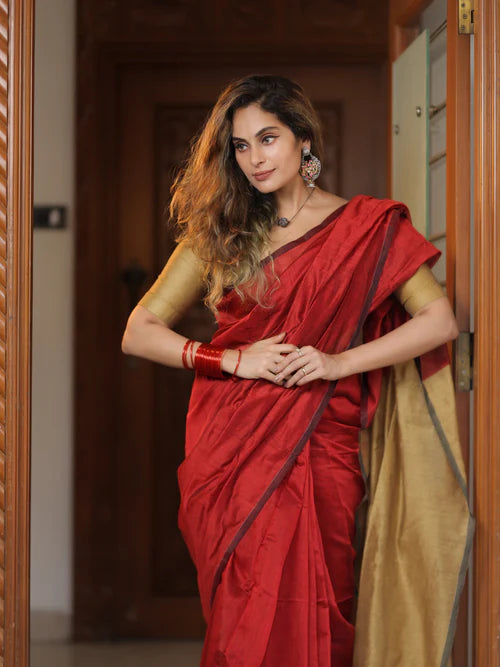 Women Cotton Silk Plain Saree