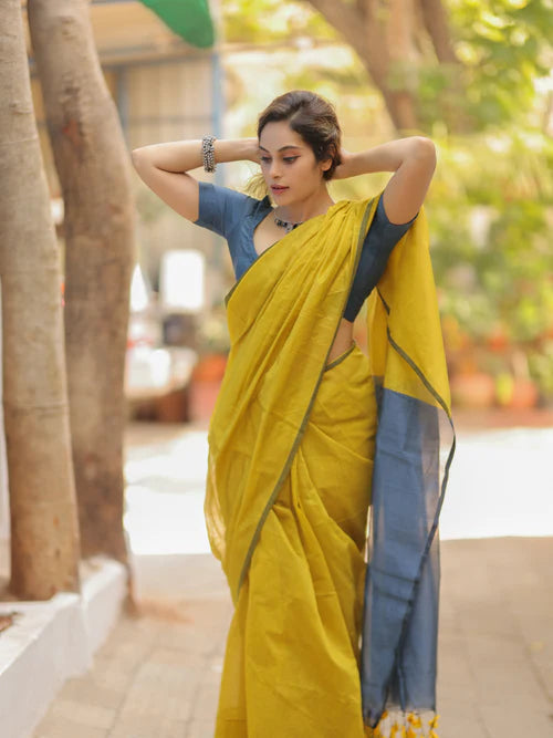 Women Cotton Silk Plain Saree