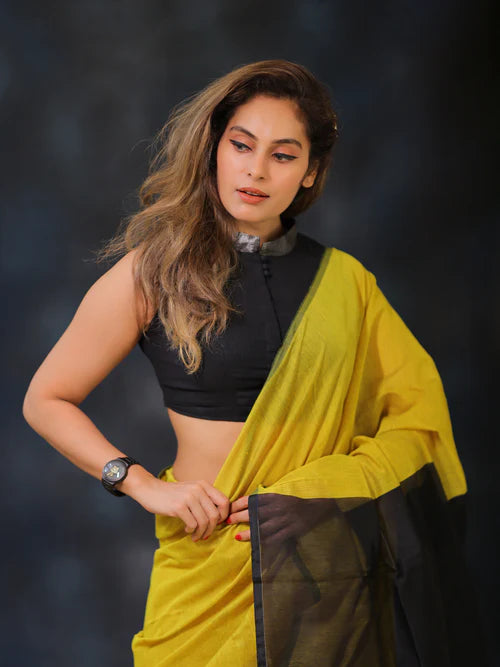 Women Cotton Silk Plain Saree