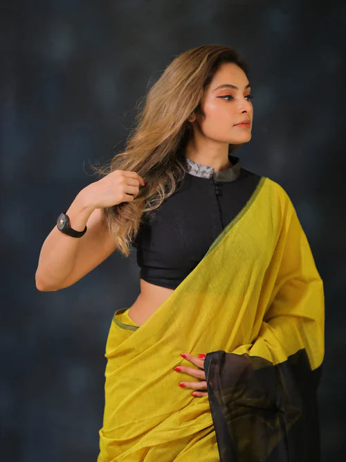 Women Cotton Silk Plain Saree