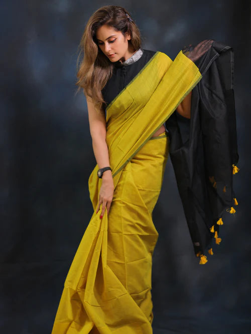 Women Cotton Silk Plain Saree