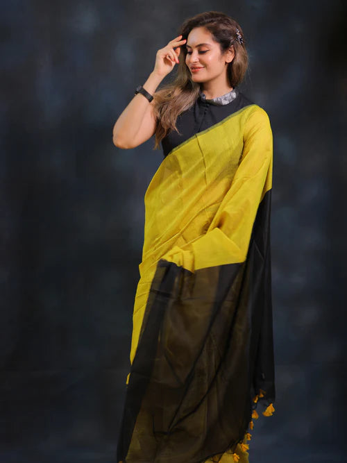 Women Cotton Silk Plain Saree