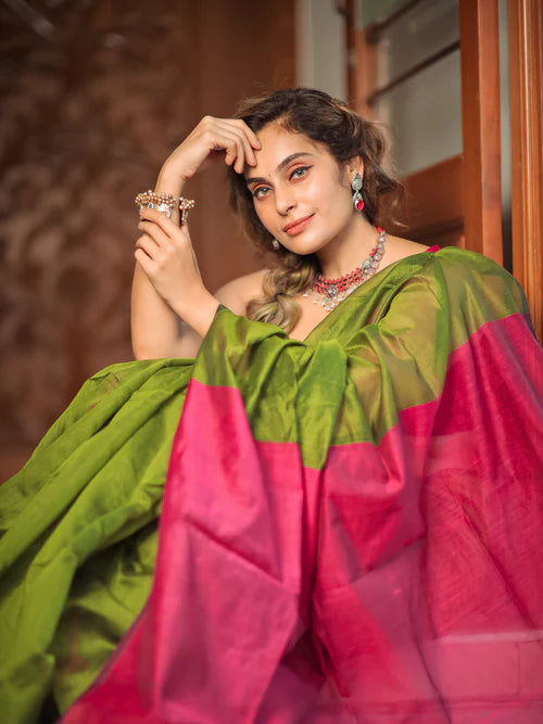 Women Cotton Silk Plain Saree