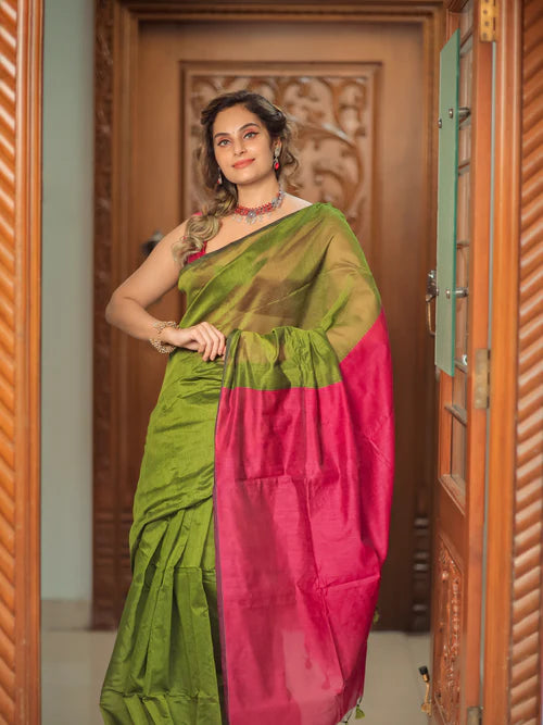 Women Cotton Silk Plain Saree