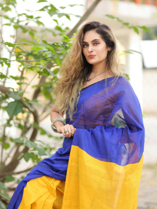 Women Cotton Silk Plain Saree