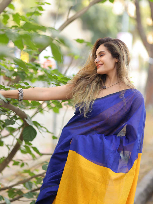 Women Cotton Silk Plain Saree