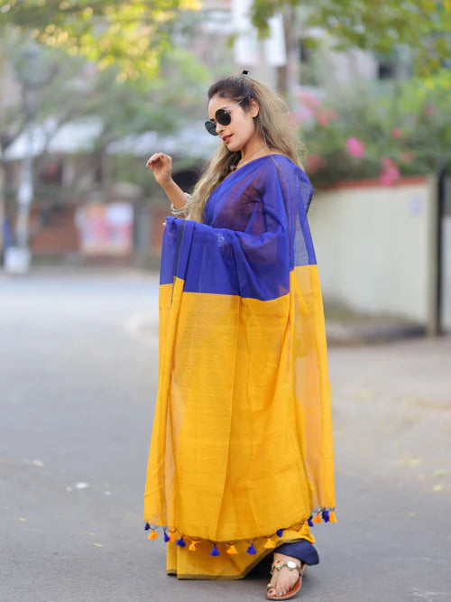 Women Cotton Silk Plain Saree