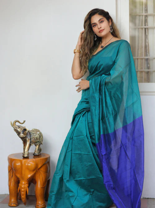 Women Cotton Silk Plain Saree