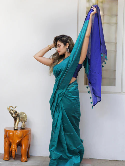 Women Cotton Silk Plain Saree