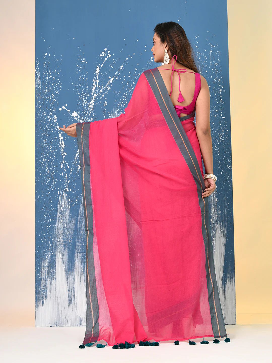 Women Mul Cotton Rani Pink Saree