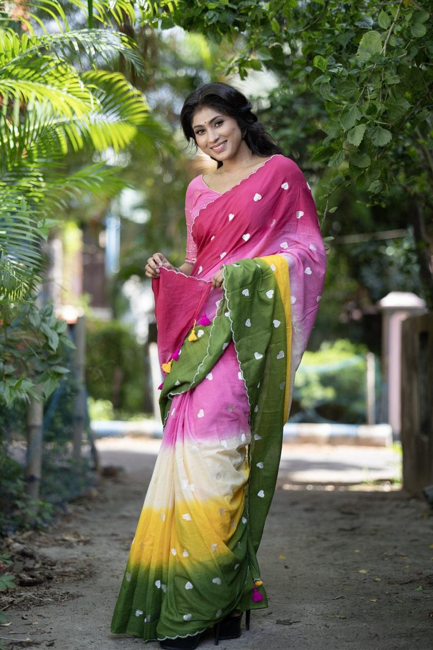 Women Multi Color Mul Cotton Love Design Saree