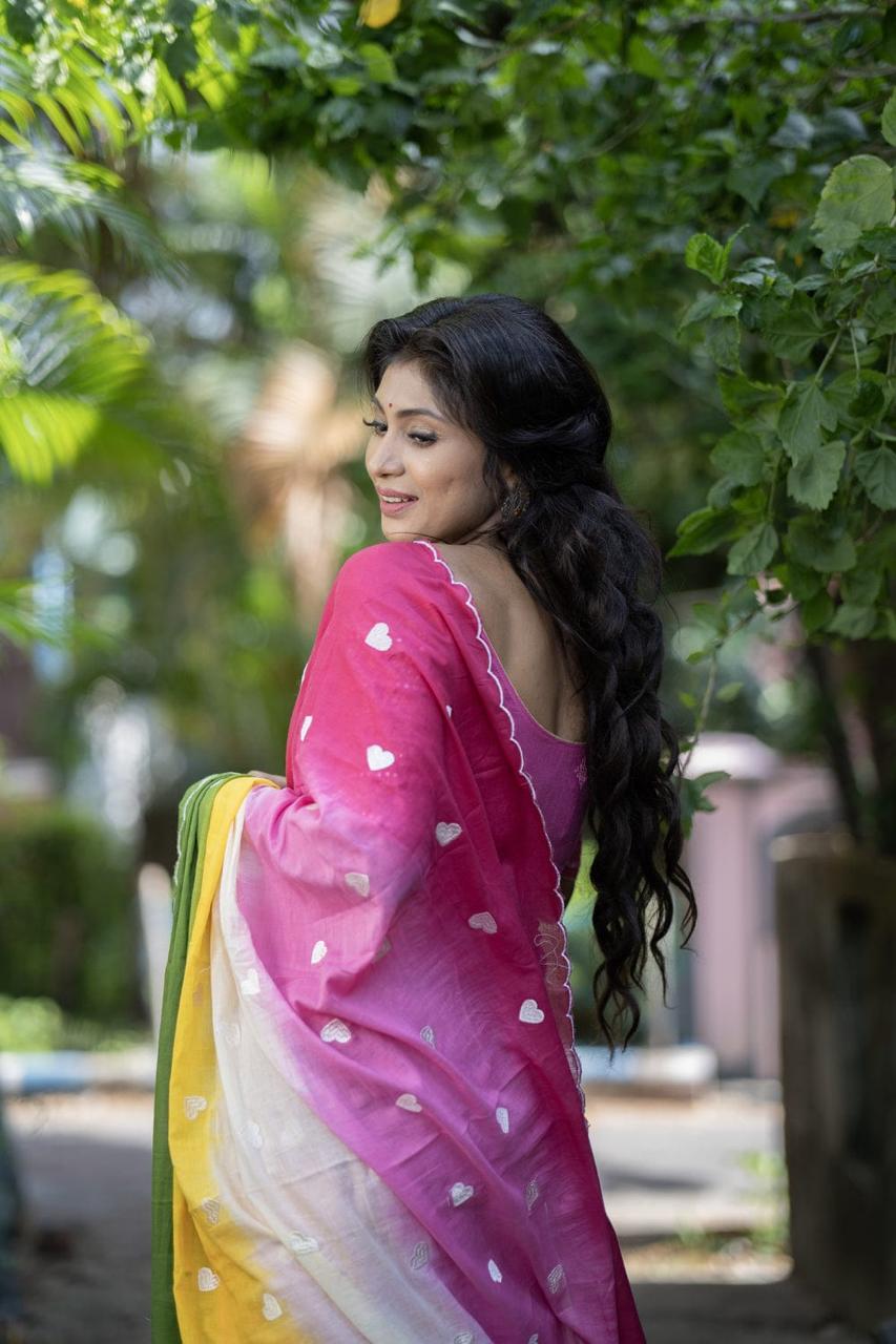 Women Multi Color Mul Cotton Love Design Saree