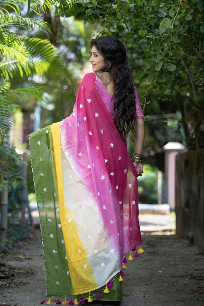 Women Multi Color Mul Cotton Love Design Saree