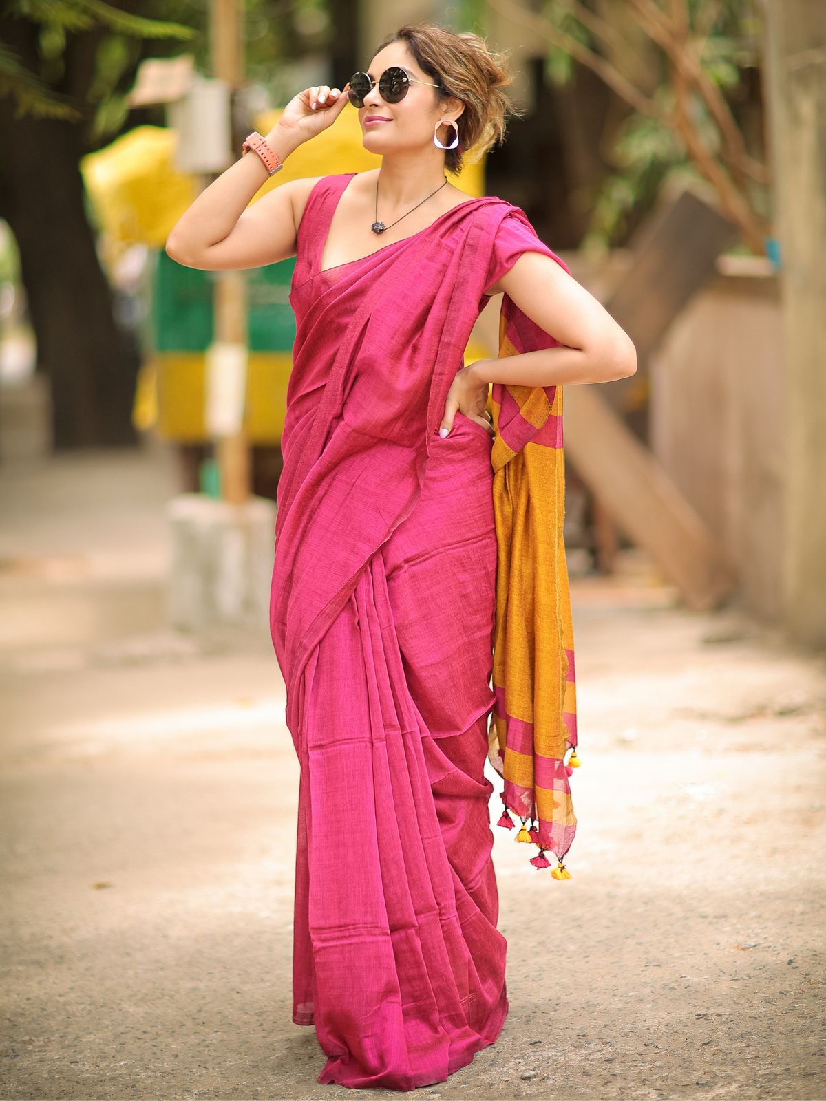 Women Cotton Checks Pallu Saree