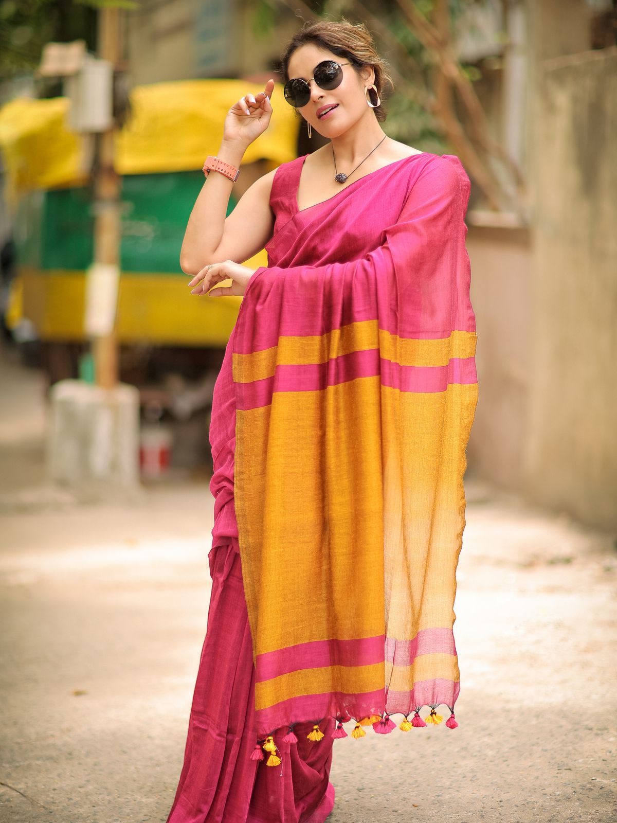 Women Cotton Checks Pallu Saree