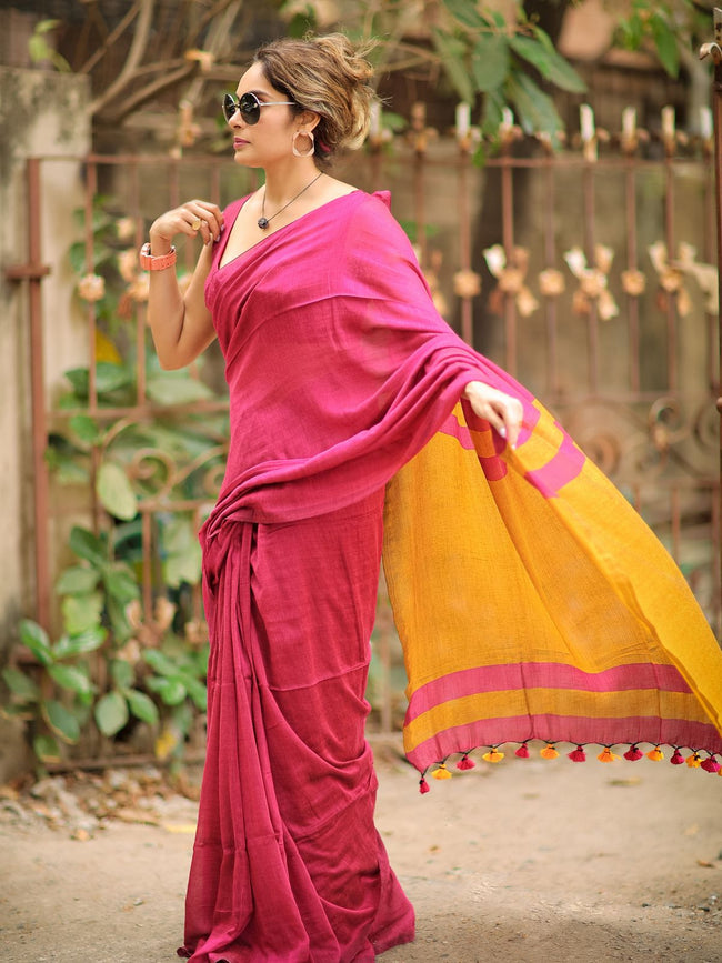 Women Cotton Checks Pallu Saree