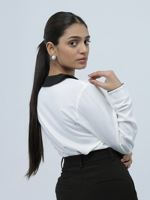 Women White Polyester Peter Pan Shirt