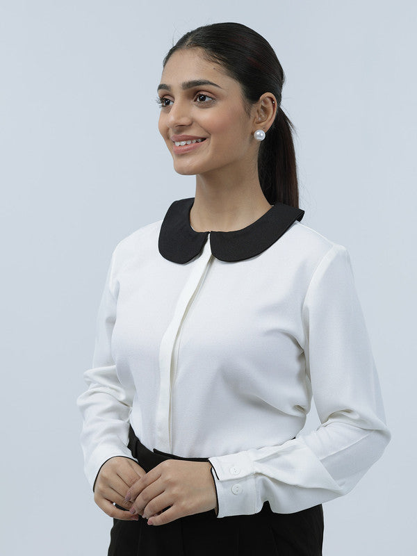 Women White Polyester Peter Pan Shirt