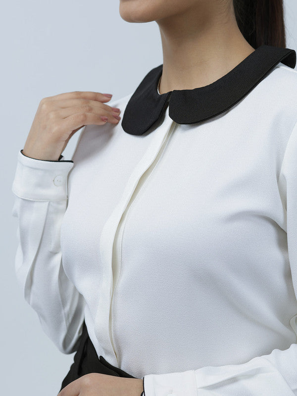 Women White Polyester Peter Pan Shirt