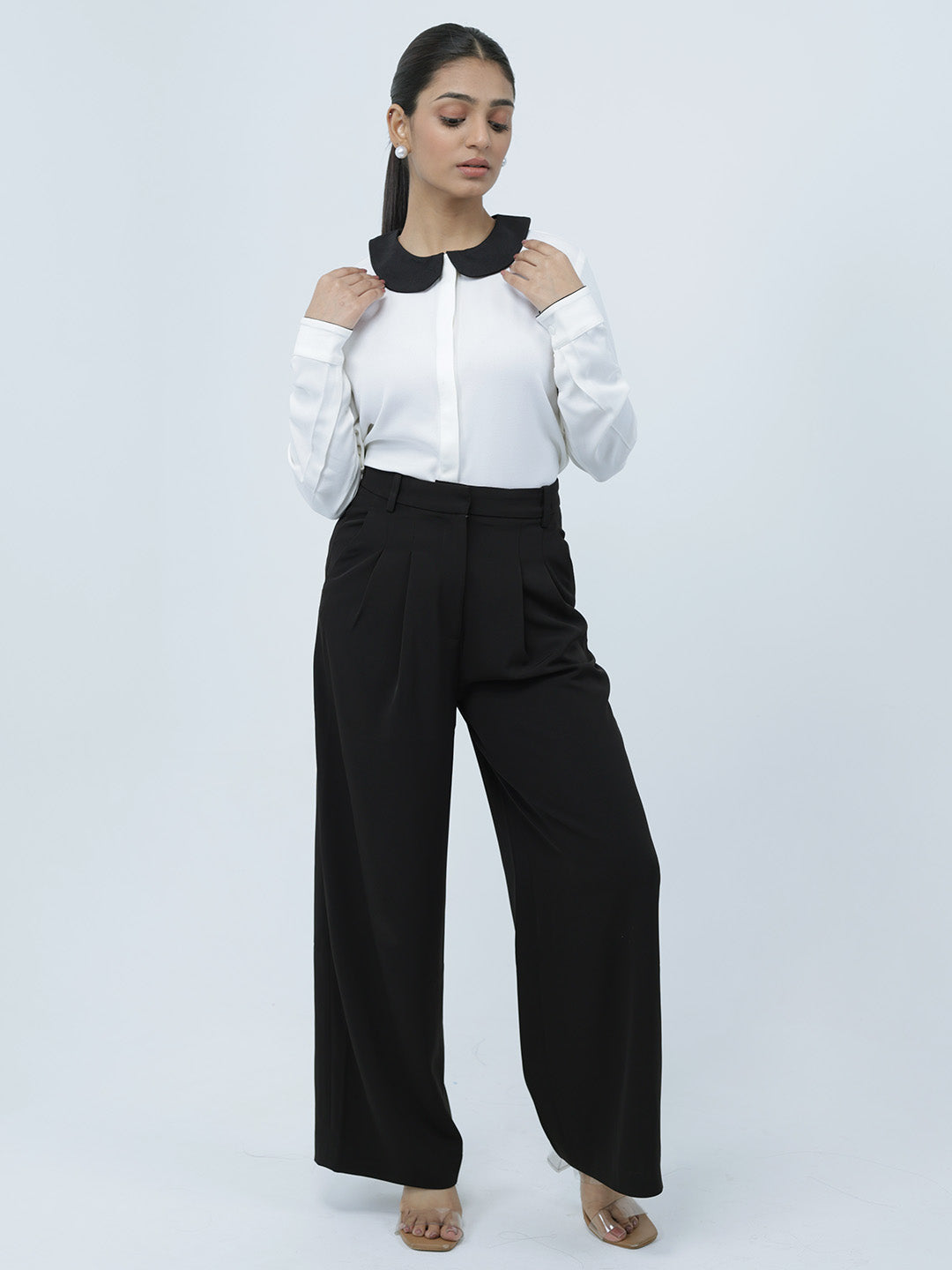 Women White Polyester Peter Pan Shirt