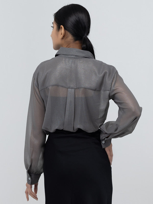 Women Grey Georgette Spread Collar Shirt