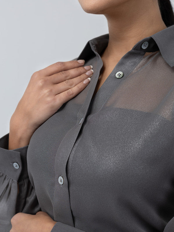 Women Grey Georgette Spread Collar Shirt