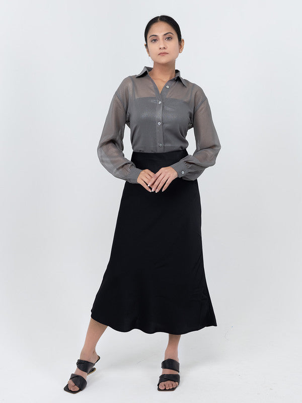 Women Grey Georgette Spread Collar Shirt
