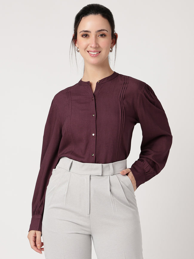 Women Burgundy Viscose Rayon Shirt