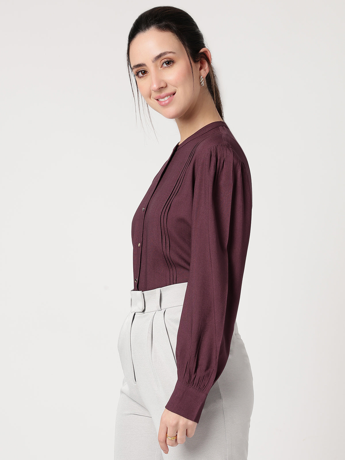 Women Burgundy Viscose Rayon Shirt