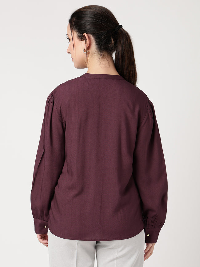 Women Burgundy Viscose Rayon Shirt