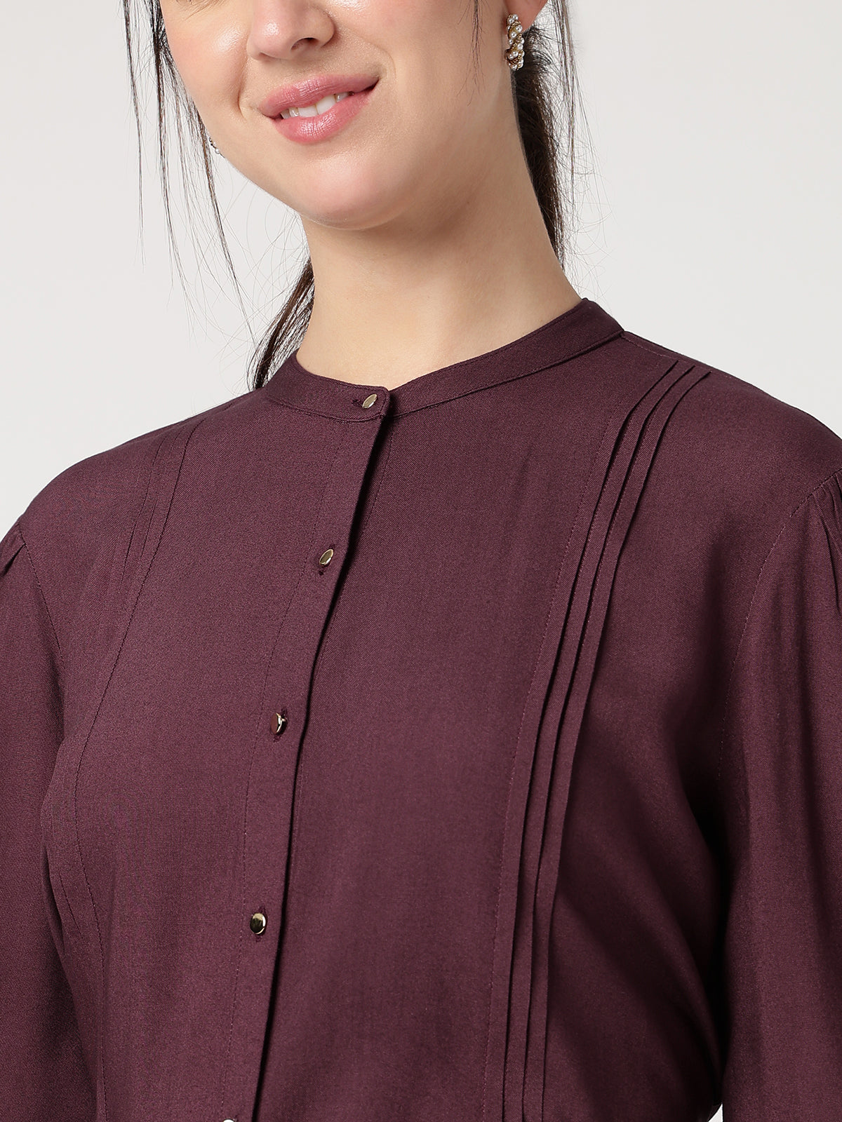 Women Burgundy Viscose Rayon Shirt