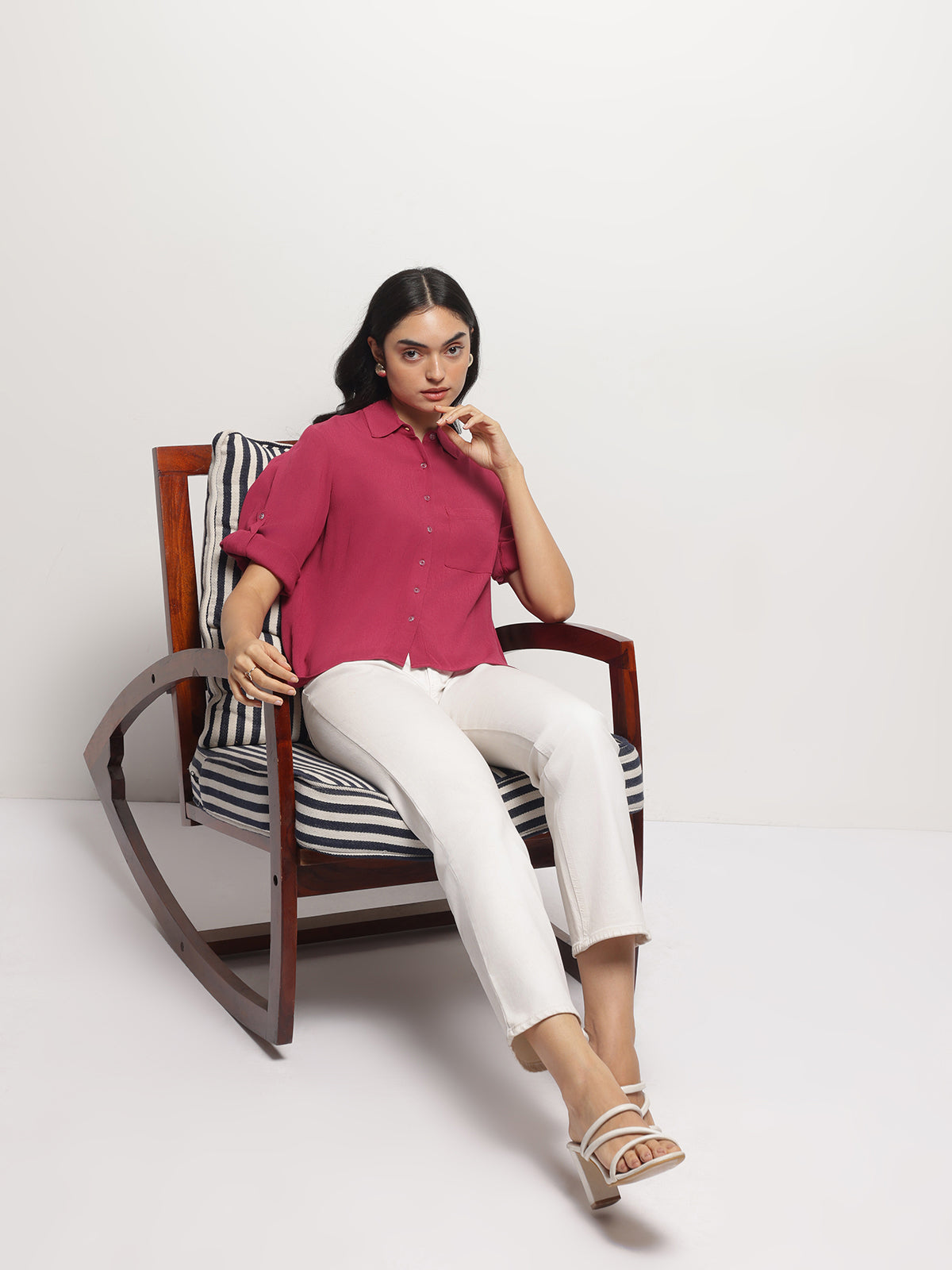 Women Pink Crinkle Asymmetrical Shirt