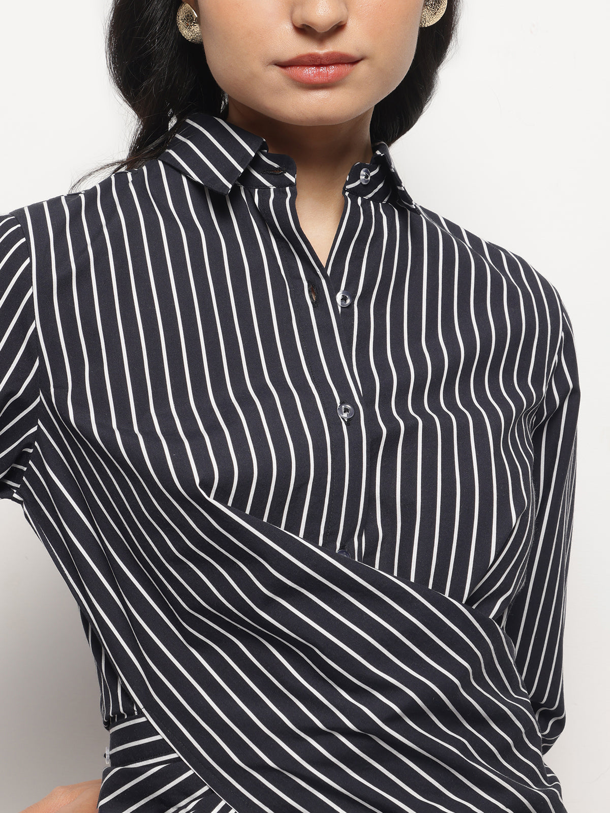 Women Black Asymmetric wrap and Tie Shirt