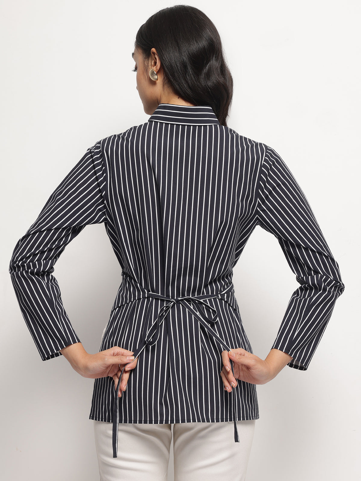 Women Black Asymmetric wrap and Tie Shirt