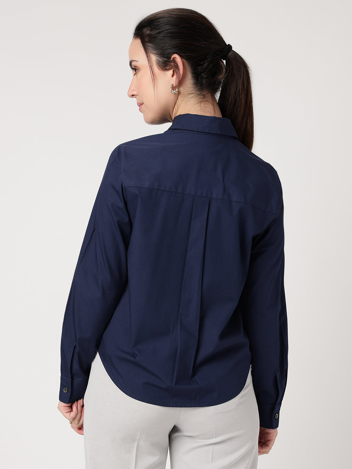 Women Navy Blue Cotton Shirt