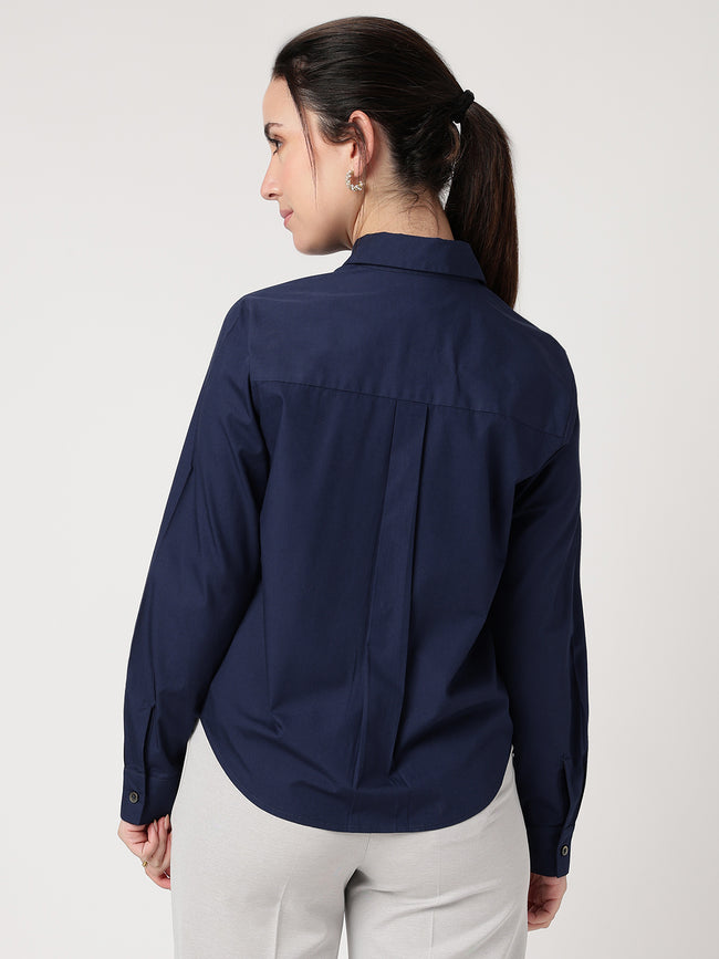 Women Navy Blue Cotton Shirt