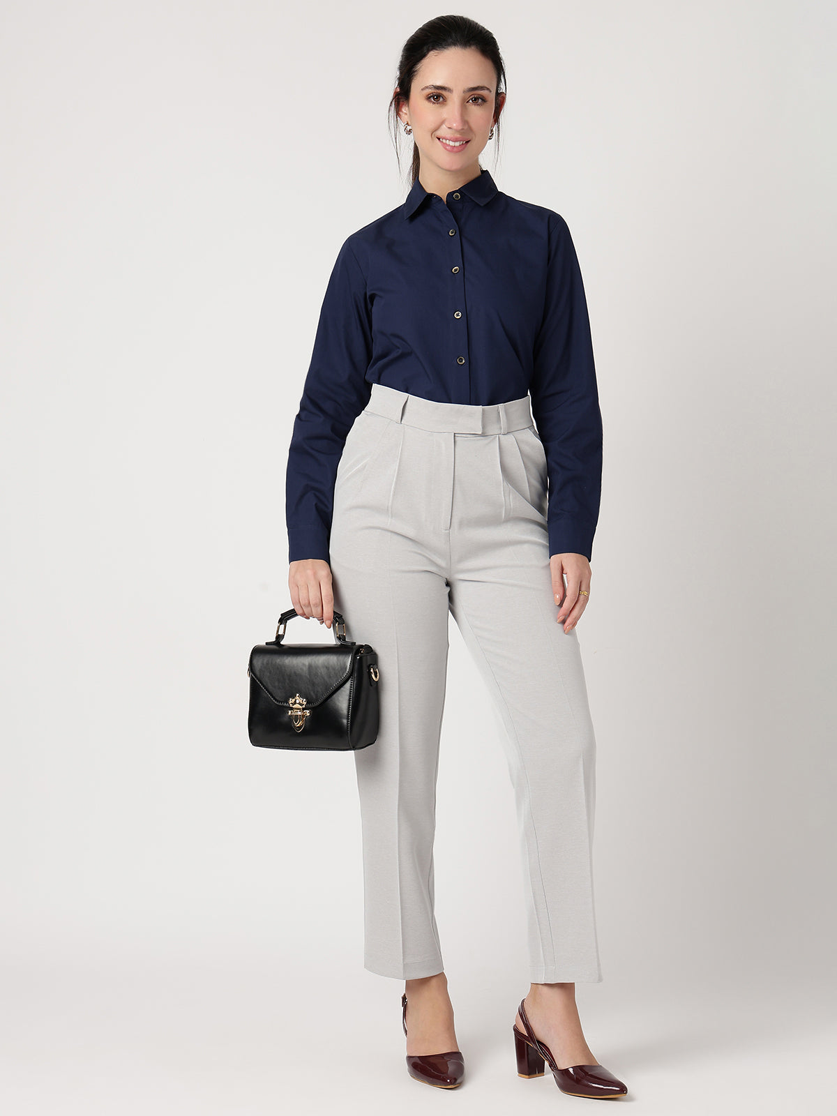 Women Navy Blue Cotton Shirt