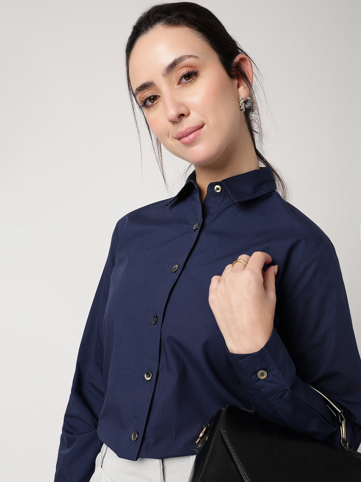 Women Navy Blue Cotton Shirt