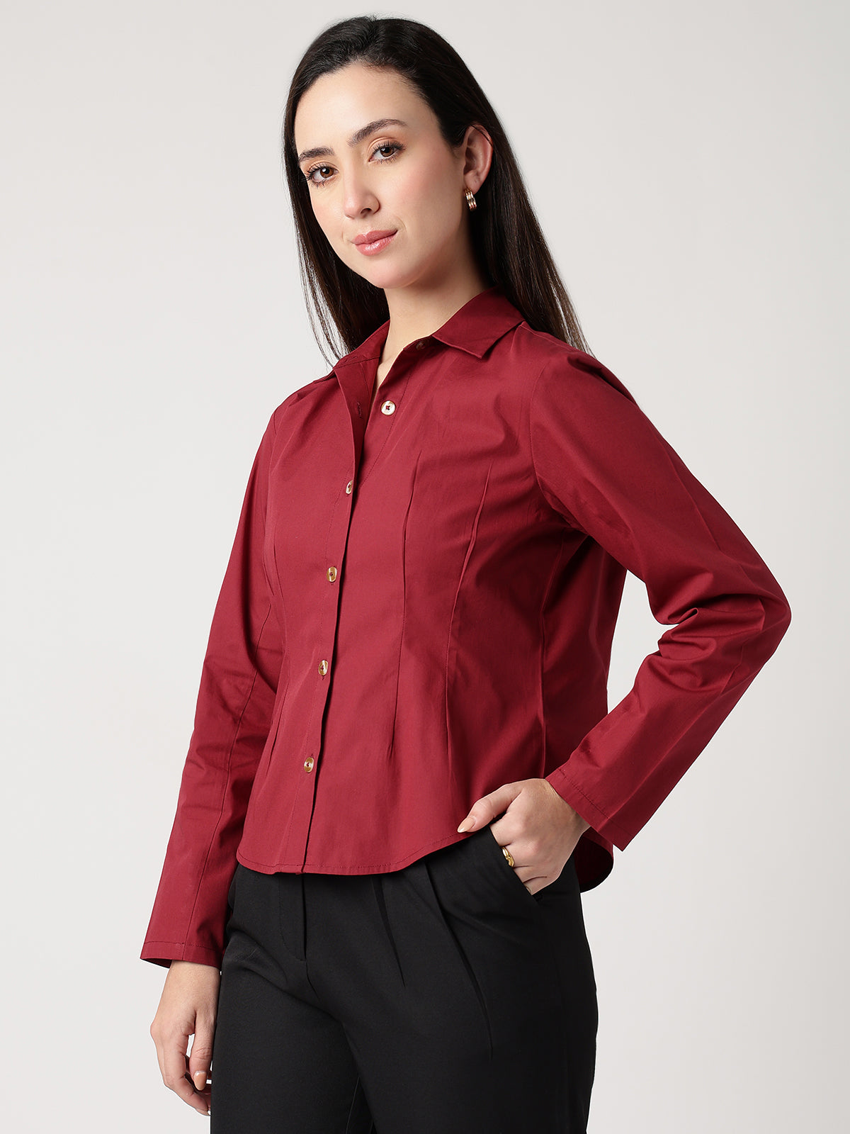 Women Maroon Cotton Shirt